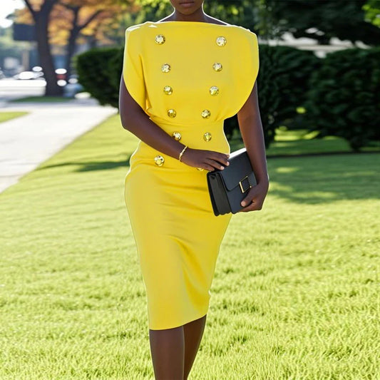 Modigirl 2025 Sleeveless Midi Dresses for Women Summer Bodycon Buttoned High Waisted Formal Wedding Guest Woman Party Dresses