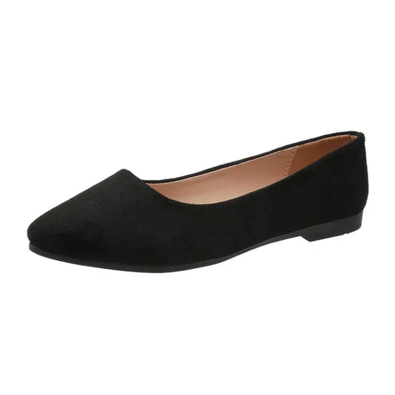 Pointed Toe Simple Women's Shoes Velvet Large Size Bean Bean Comfortable Lightweight Slip-On Work Shoes