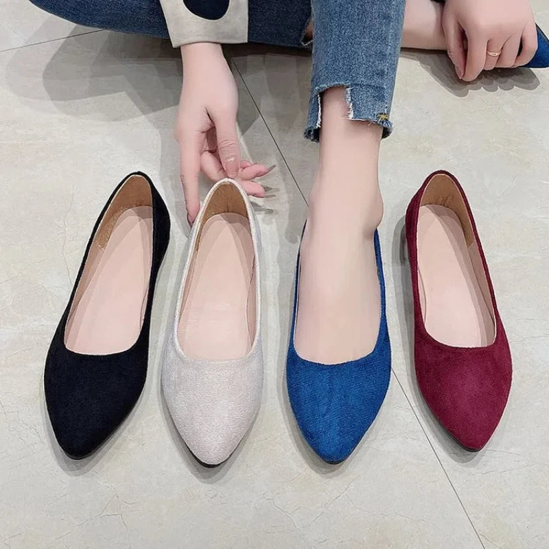 Pointed Toe Simple Women's Shoes Velvet Large Size Bean Bean Comfortable Lightweight Slip-On Work Shoes