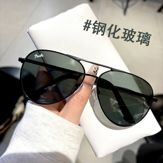 2025 New Glass Sunglasses For Men Fashion With UV Protection Large Frame Refreshing Sunshade For Driving Pilot Style Glasses