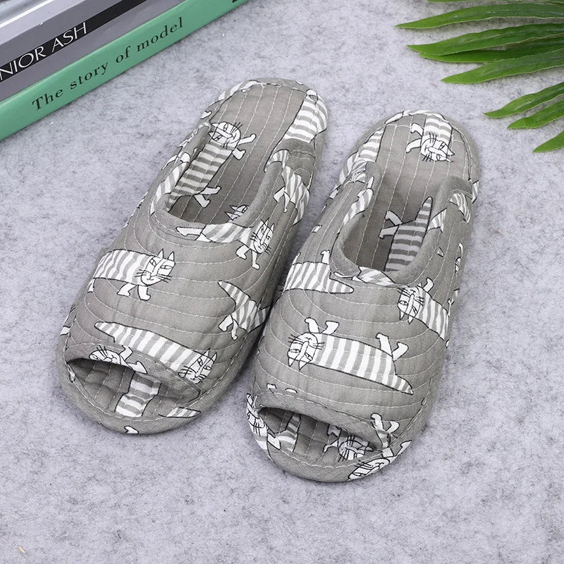 Women's indoor slippers, spring and autumn soft cotton slippers, women's retro floral home bedroom slippers