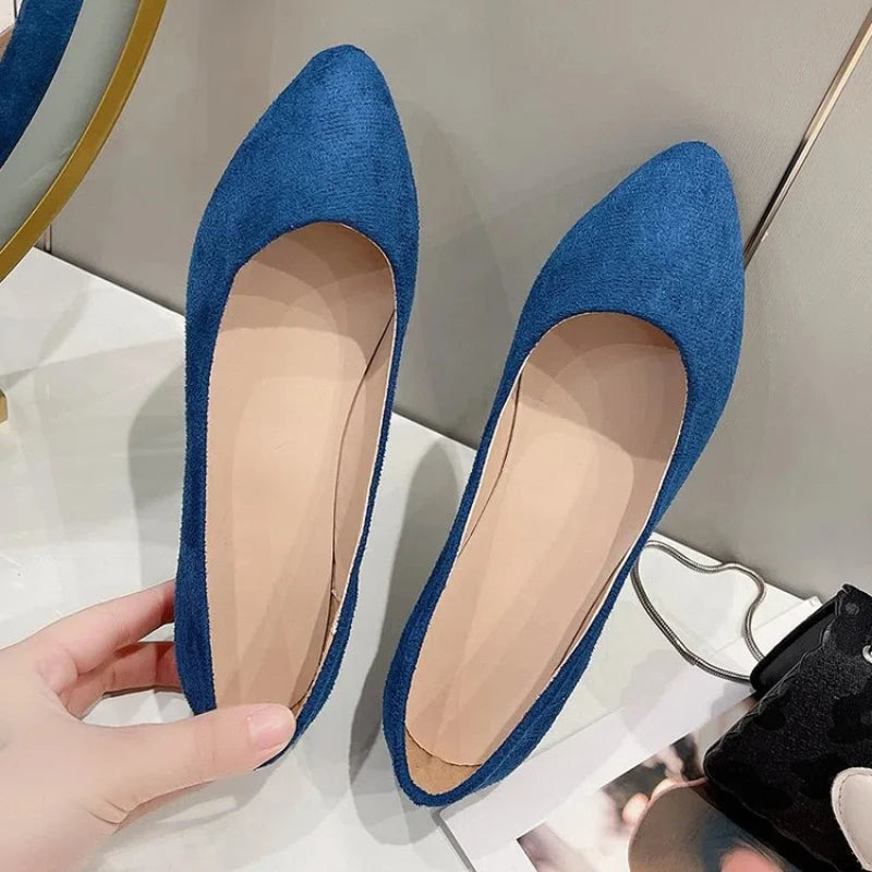 Pointed Toe Simple Women's Shoes Velvet Large Size Bean Bean Comfortable Lightweight Slip-On Work Shoes