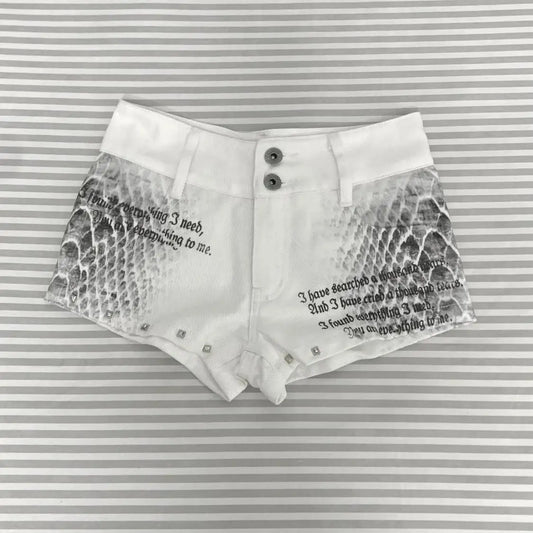 Y2k Snake Print Low-rise Denim Shorts Women's Summer New Design Tight Hip-wrapped Hot Pants Jeans