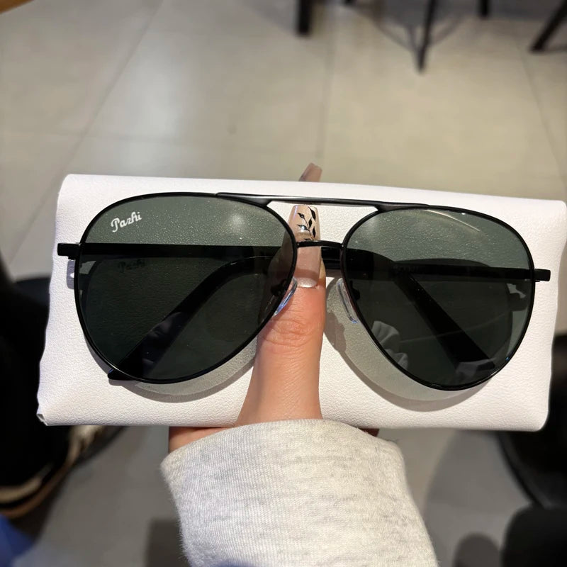 2025 New Glass Sunglasses For Men Fashion With UV Protection Large Frame Refreshing Sunshade For Driving Pilot Style Glasses