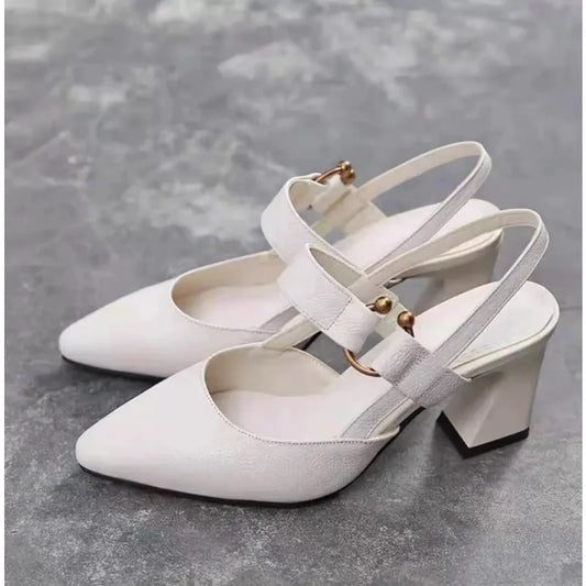 Sandals Baotou New Spring and Summer Medium Heel Block Heel One Buckle Women's Singles High Heels