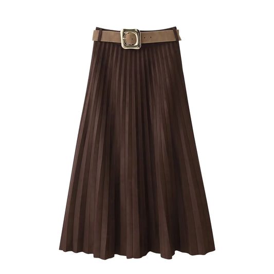 2025 New Vintage Midi Dress for Women: Fashionable and Elegant Pleated Belted Skirt Streetwear Casual Holiday Dress