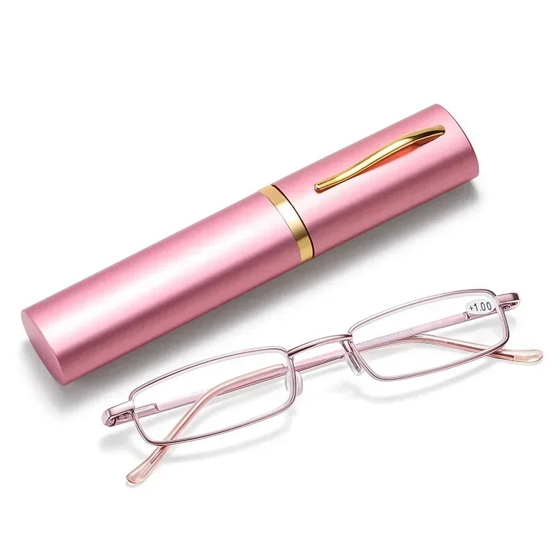 Reading Glasses Anti-blue Light for Men Women Metal Frame Portable HD Pen Holder Ultralight Glasses Eye Protection Goggles