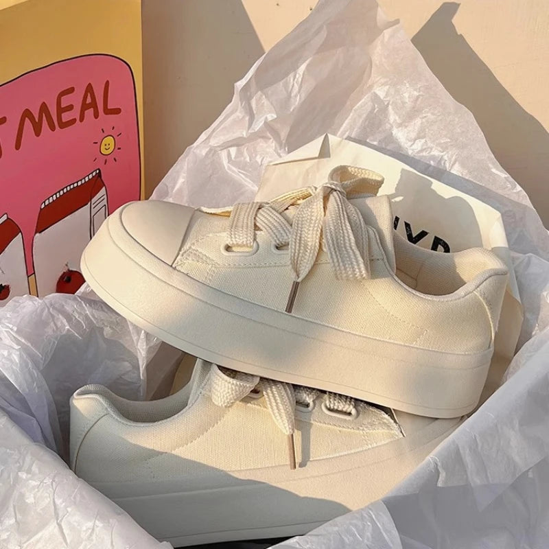 White Shoes for Women Canvas Sneakers Women Casual Platform Sneakers Fashion Student Vulcanized Shoe 2025 New Instagram Footwear