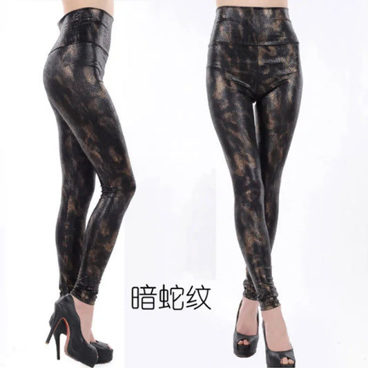 Fashionable slim pants with leopard print and sexy snake like pattern cropped pants Slimming high waisted leggings