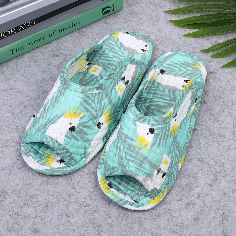 Women's indoor slippers, spring and autumn soft cotton slippers, women's retro floral home bedroom slippers