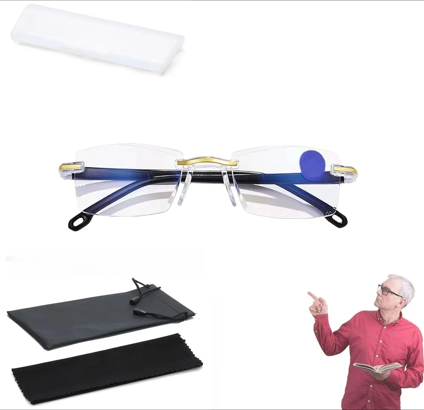 Glasses – Auto-Focus Reading Glasses for Men & Women Anti-Blue Light Intelligent Zoom with Eyeglasses Case Glasses Cloth