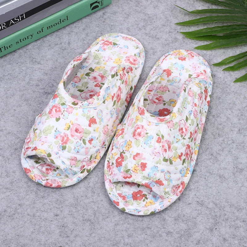 Women's indoor slippers, spring and autumn soft cotton slippers, women's retro floral home bedroom slippers