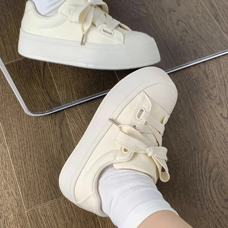 White Shoes for Women Canvas Sneakers Women Casual Platform Sneakers Fashion Student Vulcanized Shoe 2025 New Instagram Footwear