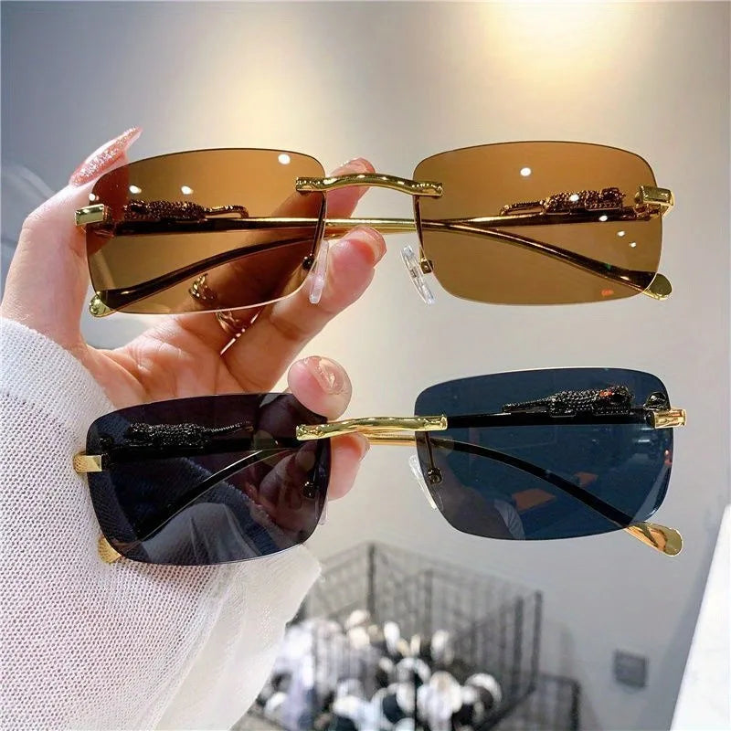 2 Pairs of Men's and Women's Square Frameless Fashionable Glasses with Anti Glare Lenses Trendy Styles for Driving Daily Wear
