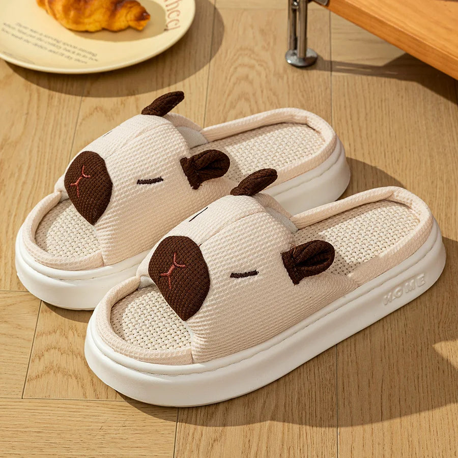 Women's Indoor Soft Home Slippers Summer Cute Capybara Cartoon Flax Thick Sole Anti-slip Bedroom Comfortable Fashion Shoes