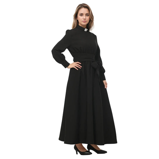 Clergy Dresses for Women Minister Liturgical Praise Dress Maxi Length Tab Collar Robe Worship Costume