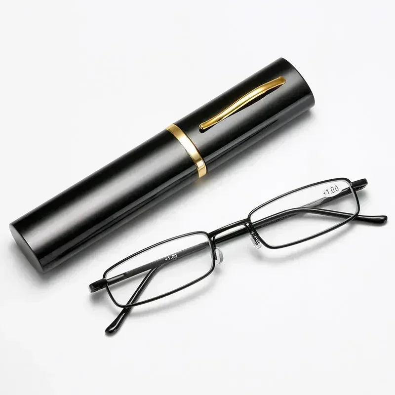 Reading Glasses Anti-blue Light for Men Women Metal Frame Portable HD Pen Holder Ultralight Glasses Eye Protection Goggles