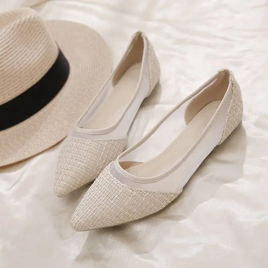 Pointed Toe Shoes for Woman 2024 Women's Summer Footwear Office Flat Flats Black Lastest E Vacation Chic Point Elegant Wholesale