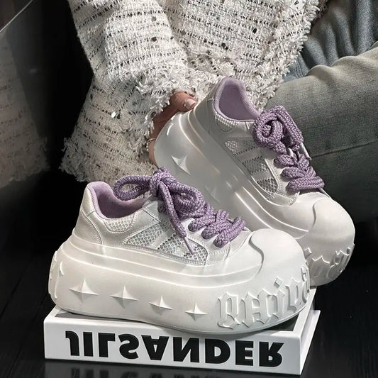 Korean Fashion Chunky Sneakers for Women Summer Platform Lightweight Designer Shoes High Street Leisure Soft Walking Shoes
