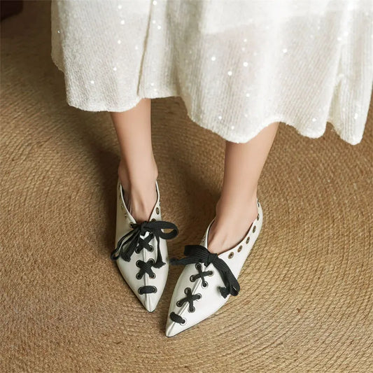 2025 Pointed Toe Flat Bottomed Ballet Single Shoes Punk Style New Fashionable Women Shoes Handmade Shoe Double Row Buttonhole