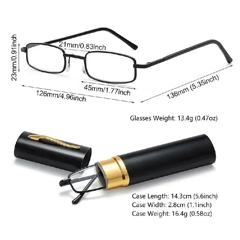 Reading Glasses Anti-blue Light for Men Women Metal Frame Portable HD Pen Holder Ultralight Glasses Eye Protection Goggles