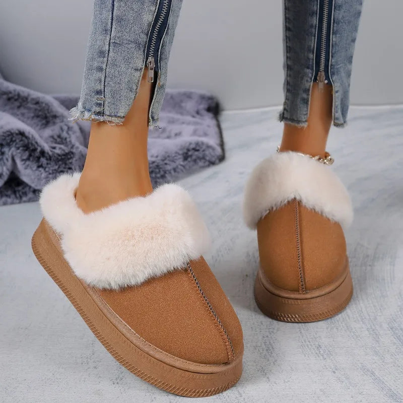 Women's Luxury High-quality Indoor Slippers 2025 Winter New Imitation Suede Plus Velvet Warm Lightweight Furry Snow Boots Women
