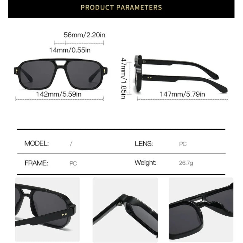 New Retro Double Bridge Square Sunglasses For Women Men Fashion Luxury Design Rivets Sun Glasses Trending Shades UV400 Eyeglasse