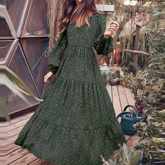 Casual boho Floral Print Long Dress For Women Elegant Party Maxi Dresses Spring Autumn Full Sleeve Ruffle Vintage Dress Female