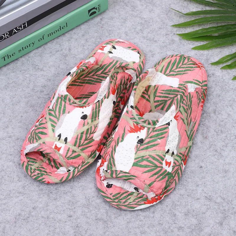 Women's indoor slippers, spring and autumn soft cotton slippers, women's retro floral home bedroom slippers
