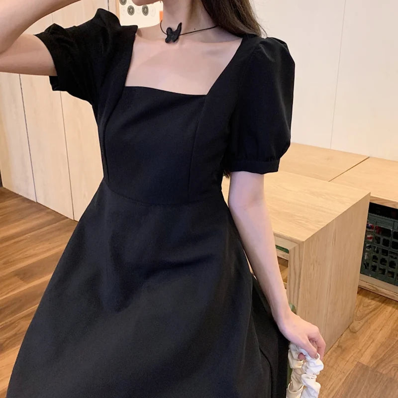 Women Versatile Retro Church Midi Dress Lady Soft Elegant Banquet Dress Female Formal Occasion Classic Concise Black Dresses
