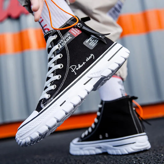 2025 New Men's Sneakers Breathable High Top Canvas Shoes for Men Korean version Fashion Men's Casual Shoes Platform Tennis Shoes