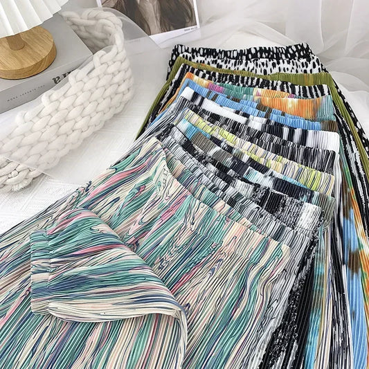 REALEFT 2024 New Spring Summer Painting Printed Long Pants Vintage High Waist Street Casual Loose Wide Leg Trousers Female