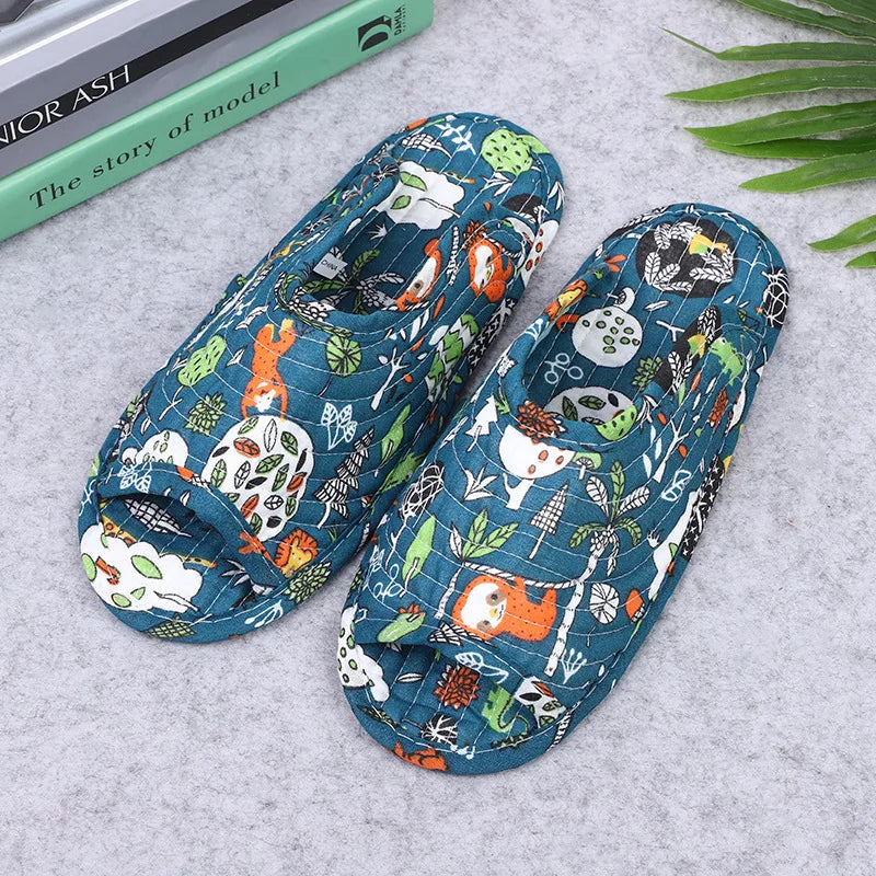 Women's indoor slippers, spring and autumn soft cotton slippers, women's retro floral home bedroom slippers