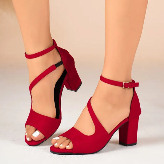 Fashion Block Heel Sandals Summer New Round Toe Open Toe Bag Heel One Strap Anti-slip Wear-resistant High Heels