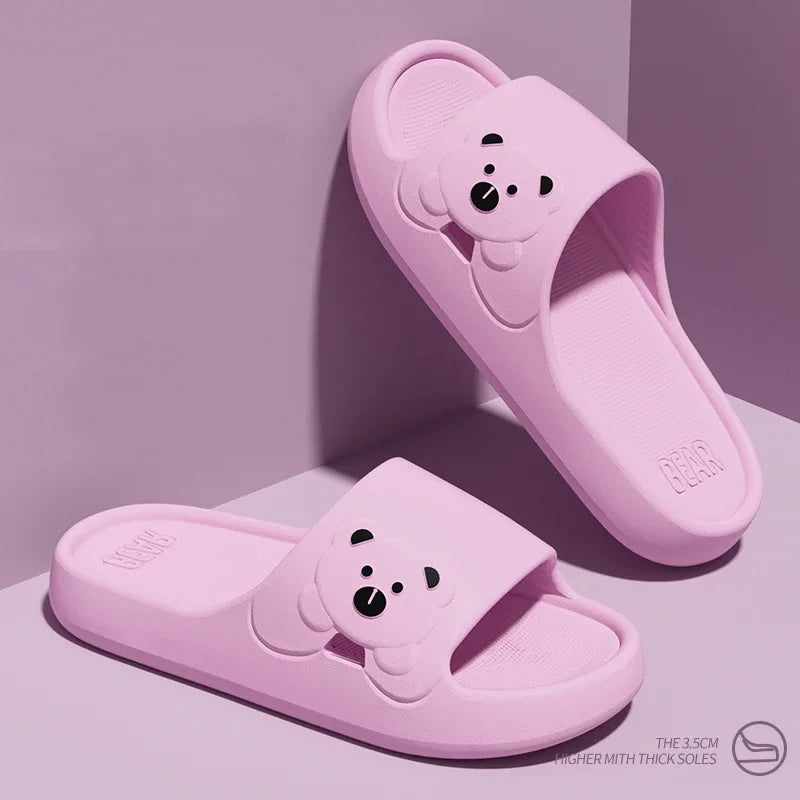 Fashion Women's Slippers Indoor Soft Sole Cartoon Bear Slides Bathroom EVA Outdoor Men Summer Beach Flip Flops Shoes Couple