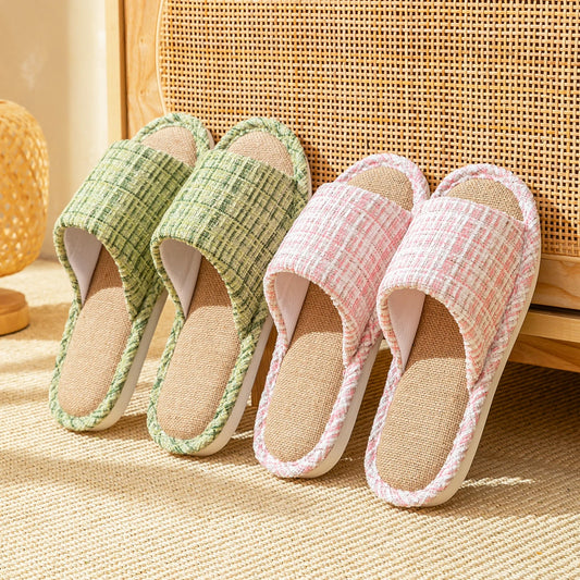 Linen Women Home Slippers Summer Beach Soft Sandals Breathable Comfortable Soft Non-Slip Slides Indoor Outdoor Men Slippers
