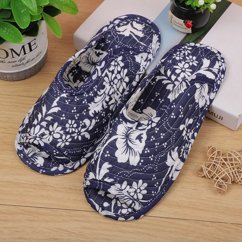 Women's indoor slippers, spring and autumn soft cotton slippers, women's retro floral home bedroom slippers