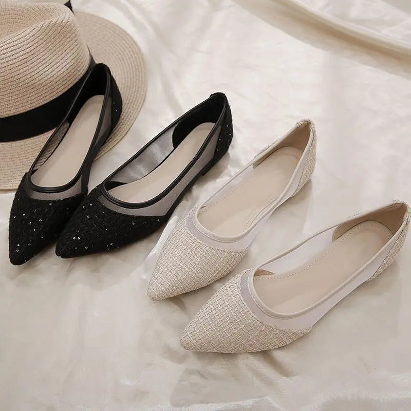 Pointed Toe Shoes for Woman 2024 Women's Summer Footwear Office Flat Flats Black Lastest E Vacation Chic Point Elegant Wholesale
