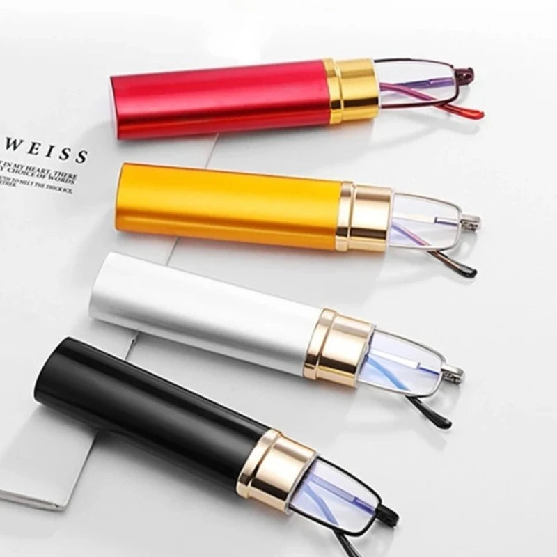 Reading Glasses Anti-blue Light for Men Women Metal Frame Portable HD Pen Holder Ultralight Glasses Eye Protection Goggles