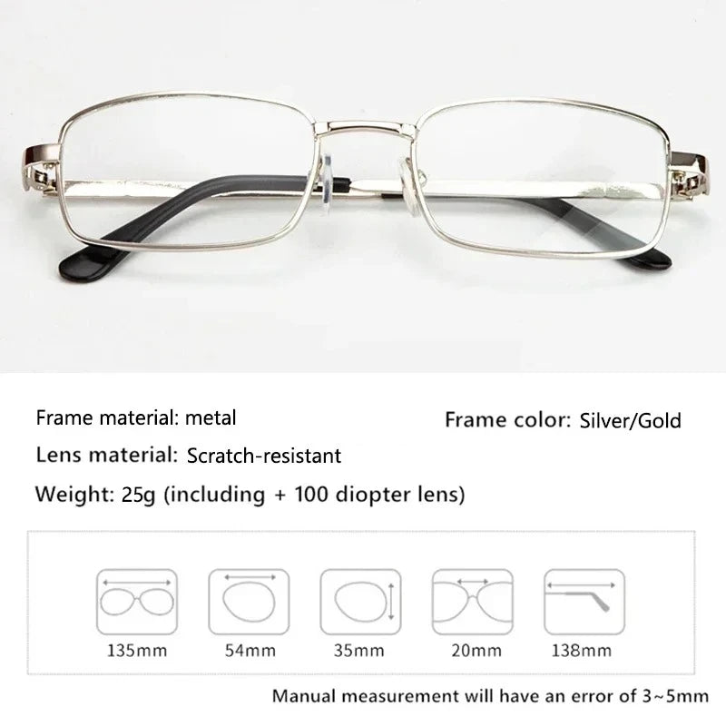 Design Reading Glasses Men and Women Full-frame Alloy Clear HD Lenses Presbyopia Eyeglasses Impact Scratch Resistant 0 ~ +400