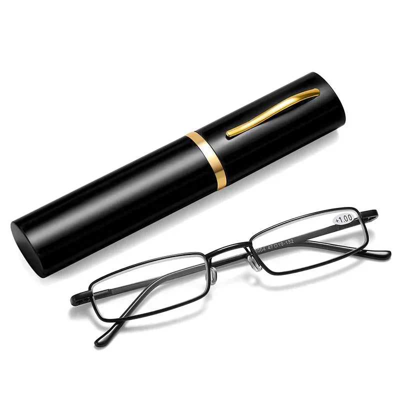 Reading Glasses Anti-blue Light for Men Women Metal Frame Portable HD Pen Holder Ultralight Glasses Eye Protection Goggles