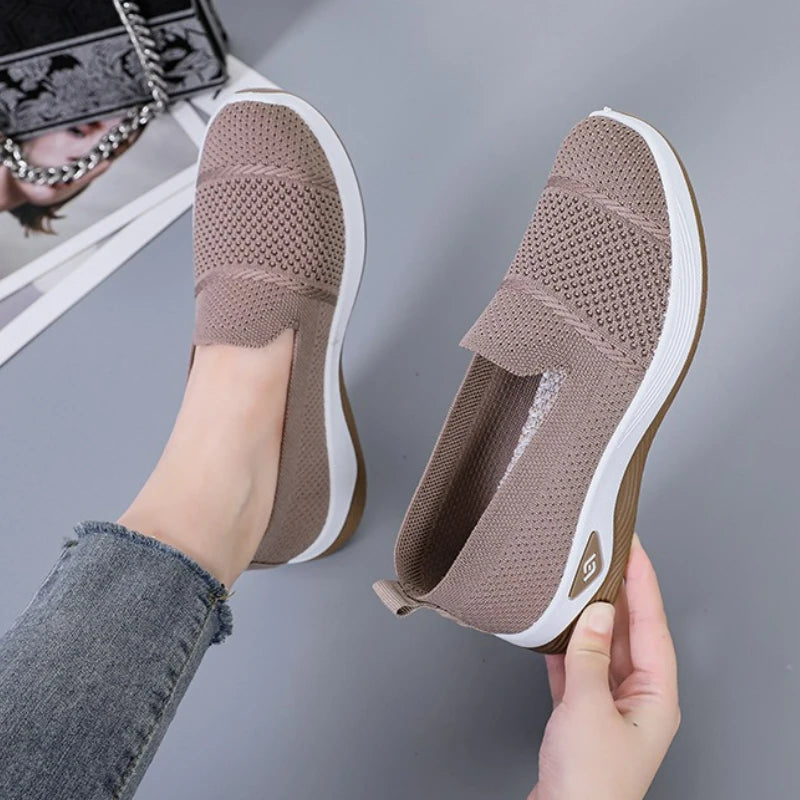 Women's Loafers Knitted Casual Shoes Lightweight Platform Sneakers Breathable Soft Sole Walking Shoes Slip on Wedges Women Shoes