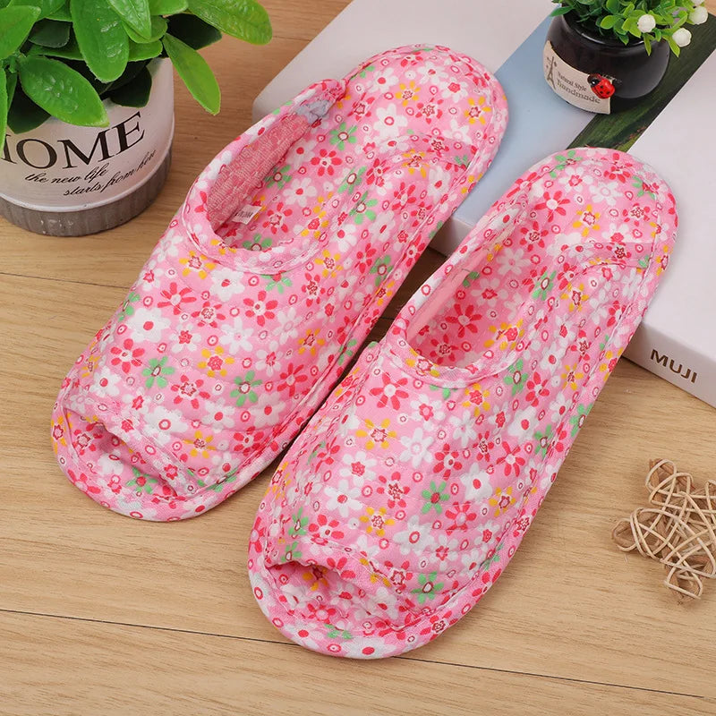 Women's indoor slippers, spring and autumn soft cotton slippers, women's retro floral home bedroom slippers
