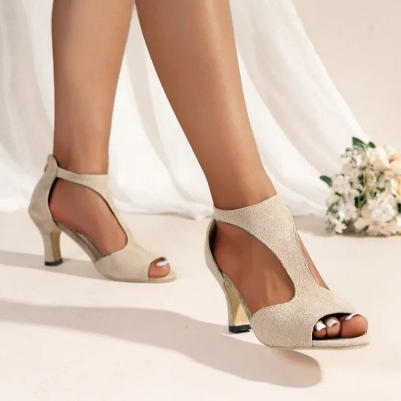 Heeled Sandals Women New Simple Back Zipper Fishmouth High Heels Women Shoes Summer Fashion Stiletto Women Sandals