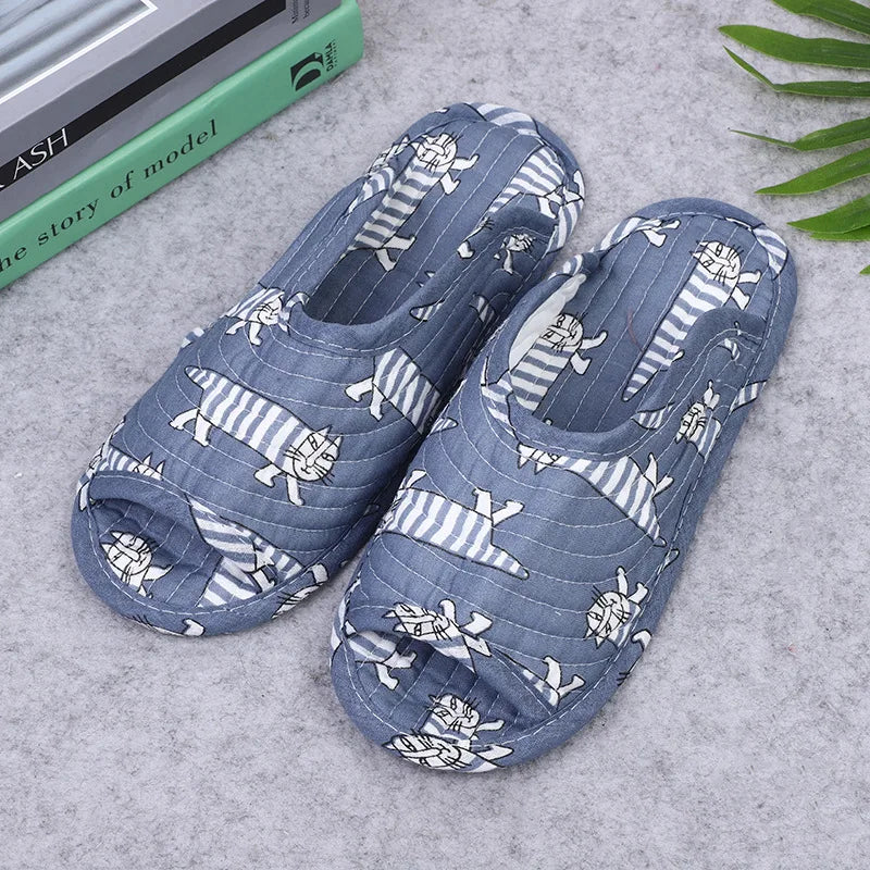 Women's indoor slippers, spring and autumn soft cotton slippers, women's retro floral home bedroom slippers