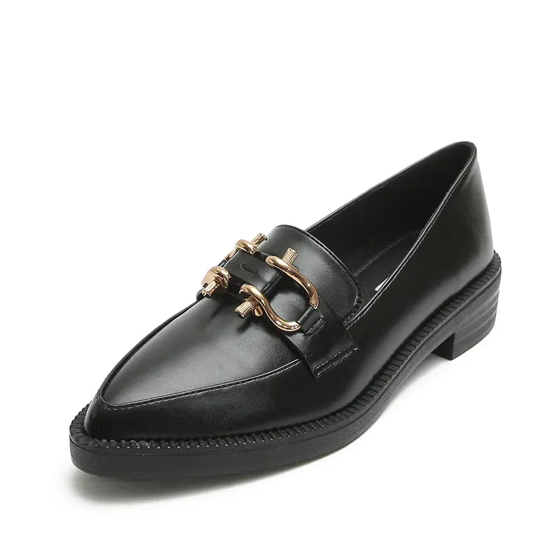 Pointed Toe Womens Loafers Shoes Metal Chain Platform Casual Female Sneakers Oxfords Slip-on Buckle Creepers On Heels Leat