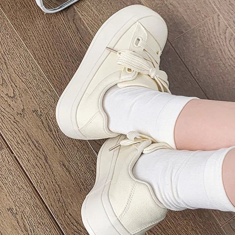 White Shoes for Women Canvas Sneakers Women Casual Platform Sneakers Fashion Student Vulcanized Shoe 2025 New Instagram Footwear