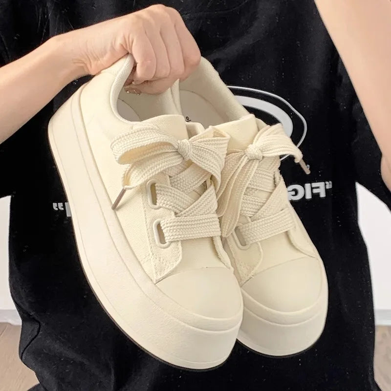 White Shoes for Women Canvas Sneakers Women Casual Platform Sneakers Fashion Student Vulcanized Shoe 2025 New Instagram Footwear