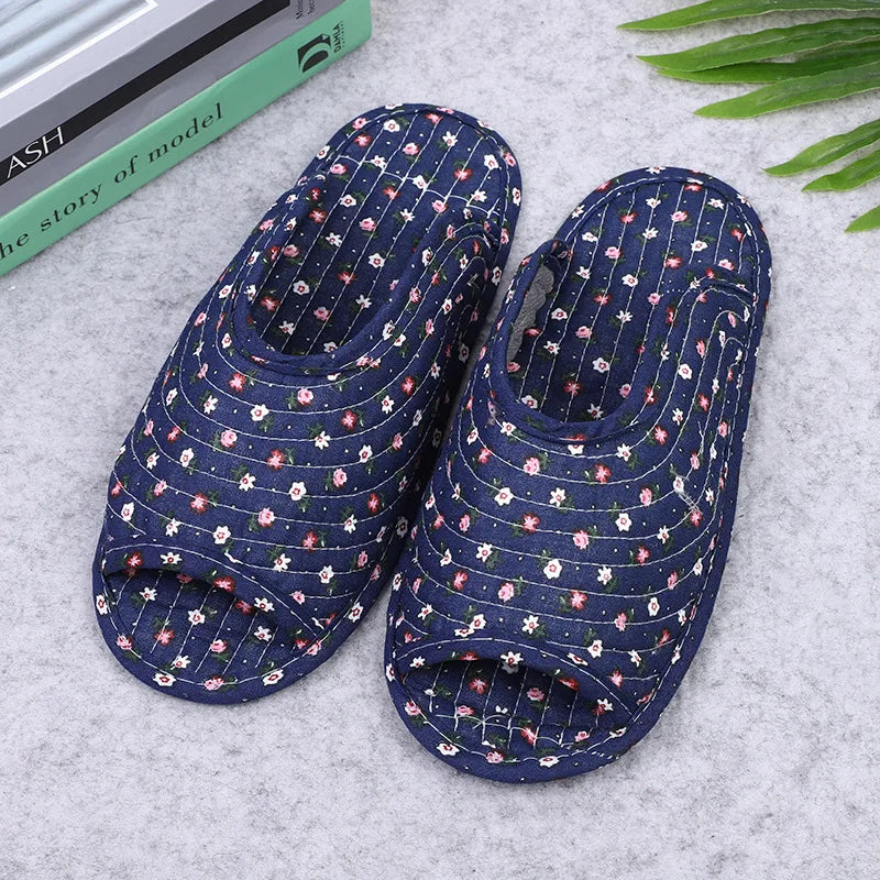 Women's indoor slippers, spring and autumn soft cotton slippers, women's retro floral home bedroom slippers